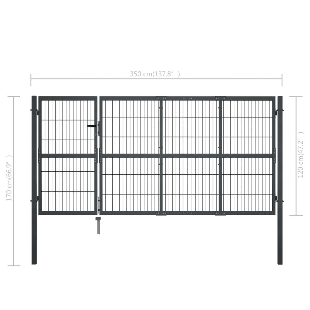 Garden Gate with Posts Steel 350x120 cm Anthracite