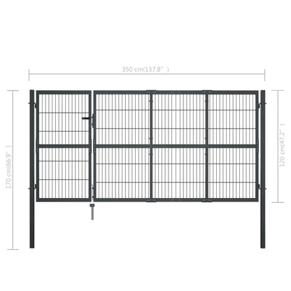 Garden Gate with Posts Steel 350x120 cm Anthracite