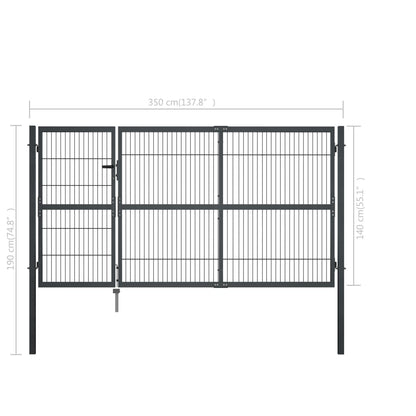 Garden Gate with Posts Steel 350x140 cm Anthracite