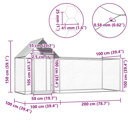Chicken Coop 3x1x1.5 m Galvanised Steel