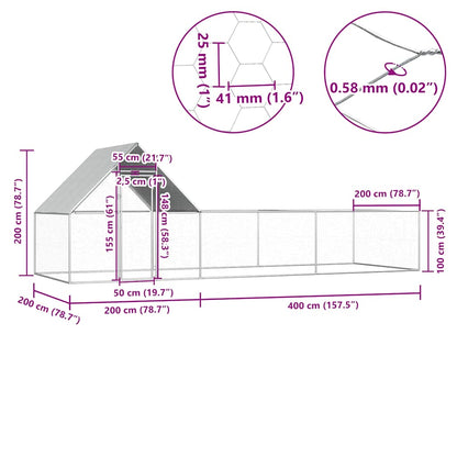 Chicken Coop 6x2x2 m Galvanised Steel