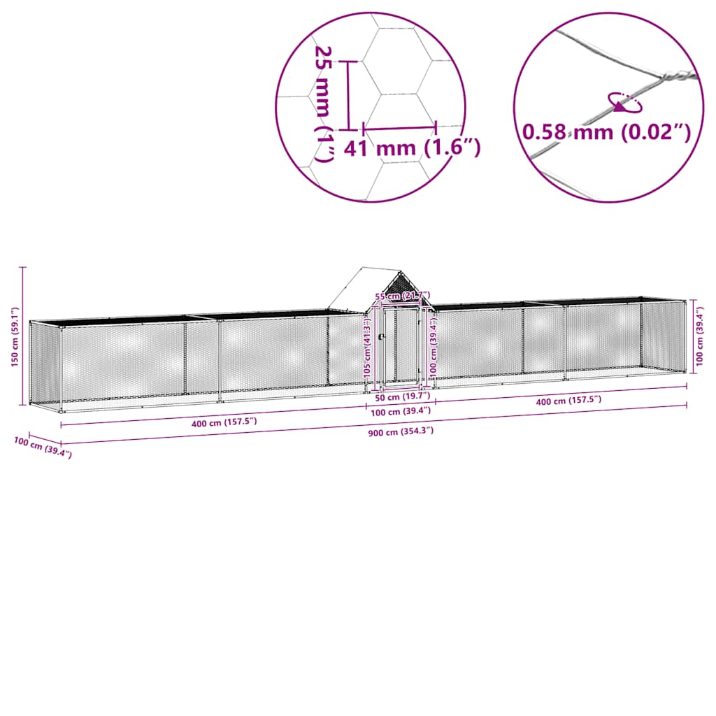 Chicken Coop 9x1x1.5 m Galvanised Steel