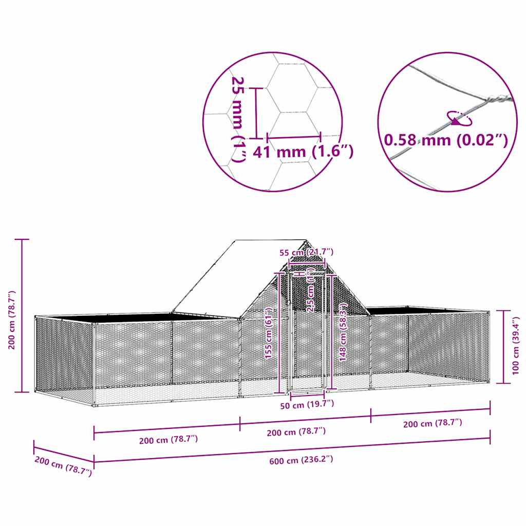 Chicken Coop 6x2x2 m Galvanised Steel