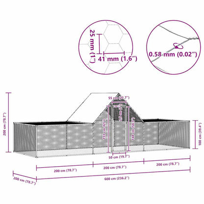 Chicken Coop 6x2x2 m Galvanised Steel