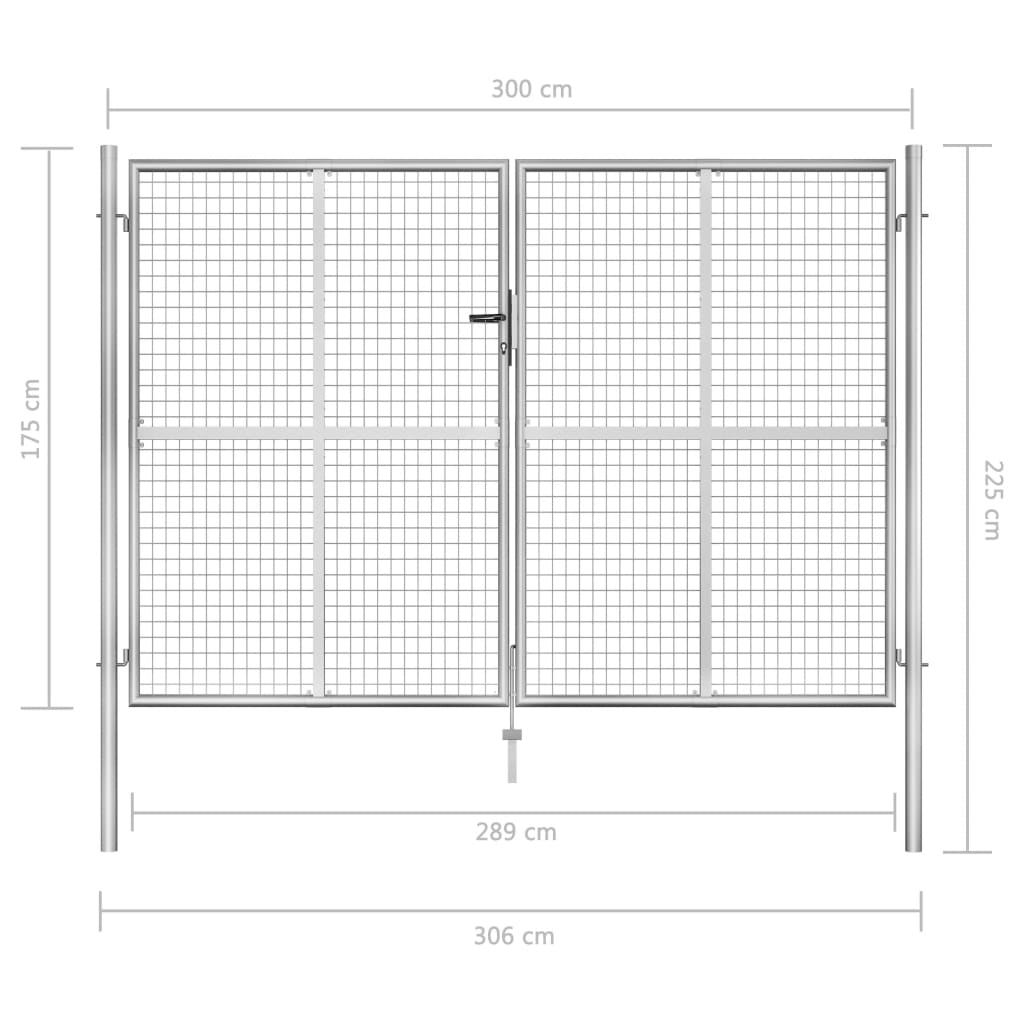 Garden Gate Galvanised Steel 306x175 cm Silver
