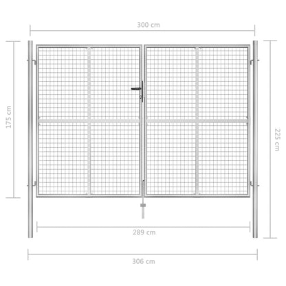 Garden Gate Galvanised Steel 306x175 cm Silver