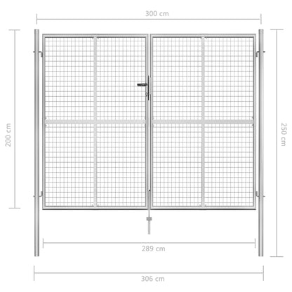 Garden Gate Galvanised Steel 306x200 cm Silver