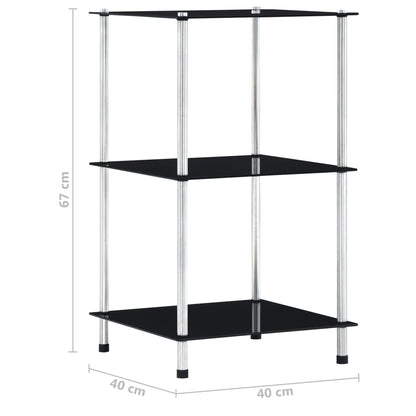 3-Tier Shelf Black 40x40x67 cm Tempered Glass