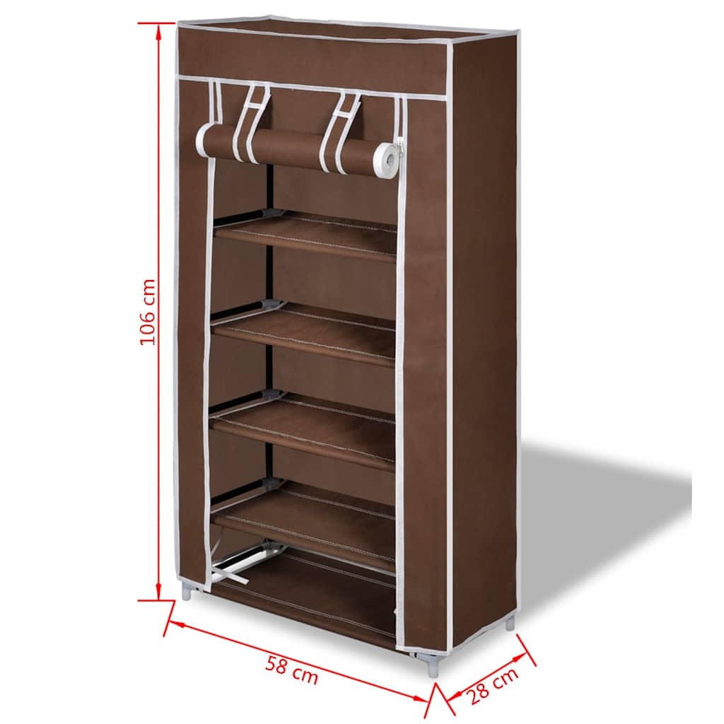 Fabric Shoe Cabinet with Cover 58 x 28 x 106 cm Brown