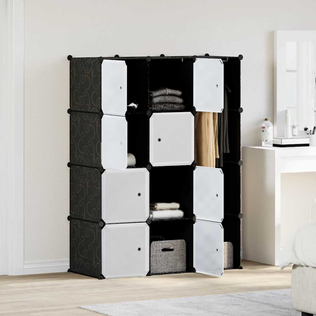 Modular Cabinet 9 Compartments 109x36.5x143 cm Black and White