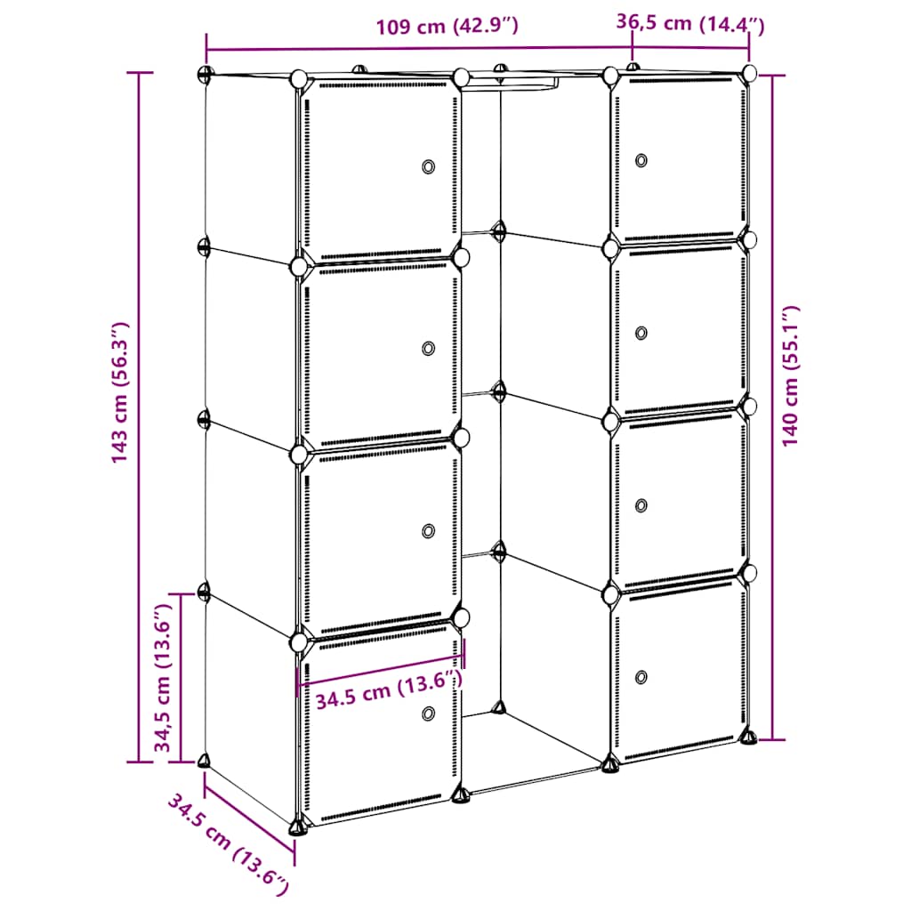 Modular Cabinet with 9 Compartments 109x36.5x143 cm White