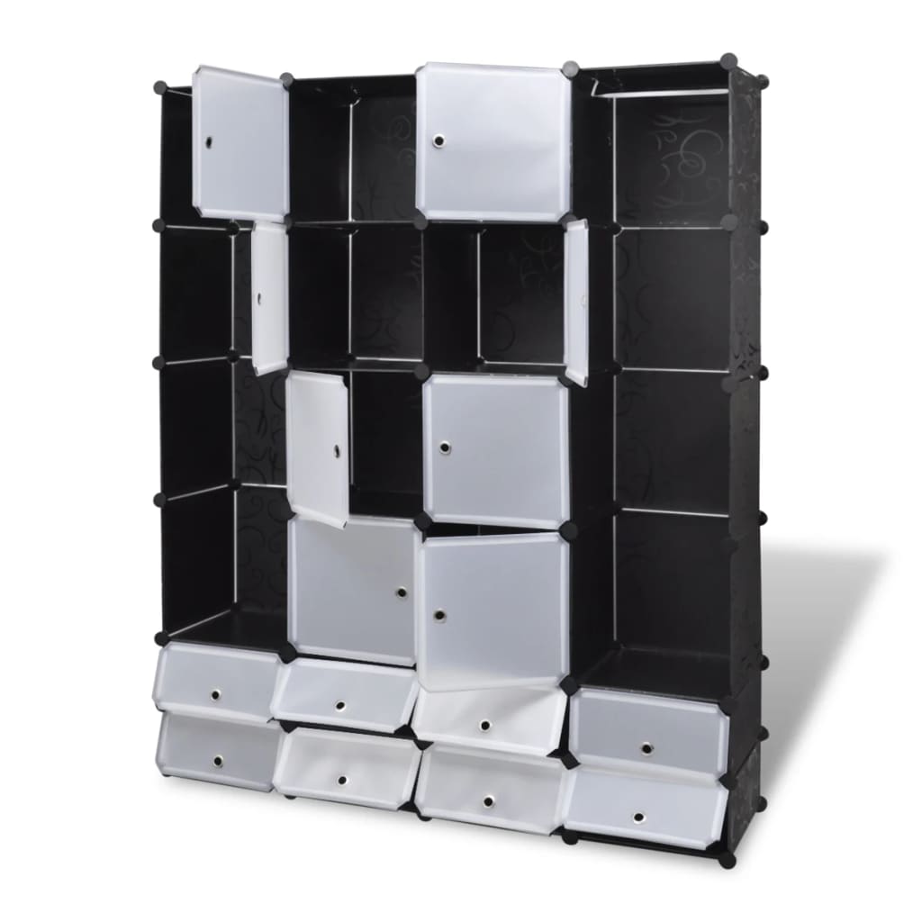Modular Cabinet 18 Compartments Black and White 37x146x180.5 cm
