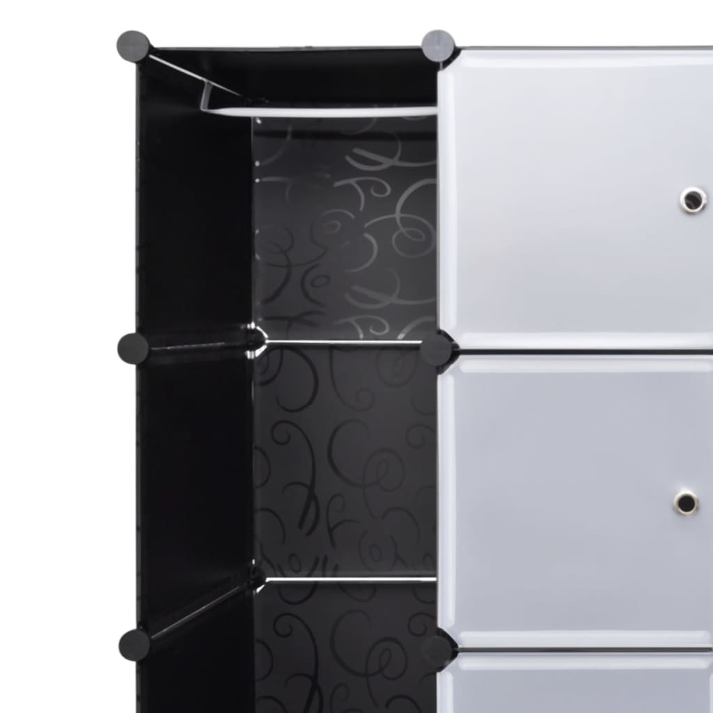 Modular Cabinet 18 Compartments Black and White 37x146x180.5 cm