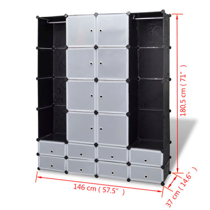 Modular Cabinet 18 Compartments Black and White 37x146x180.5 cm