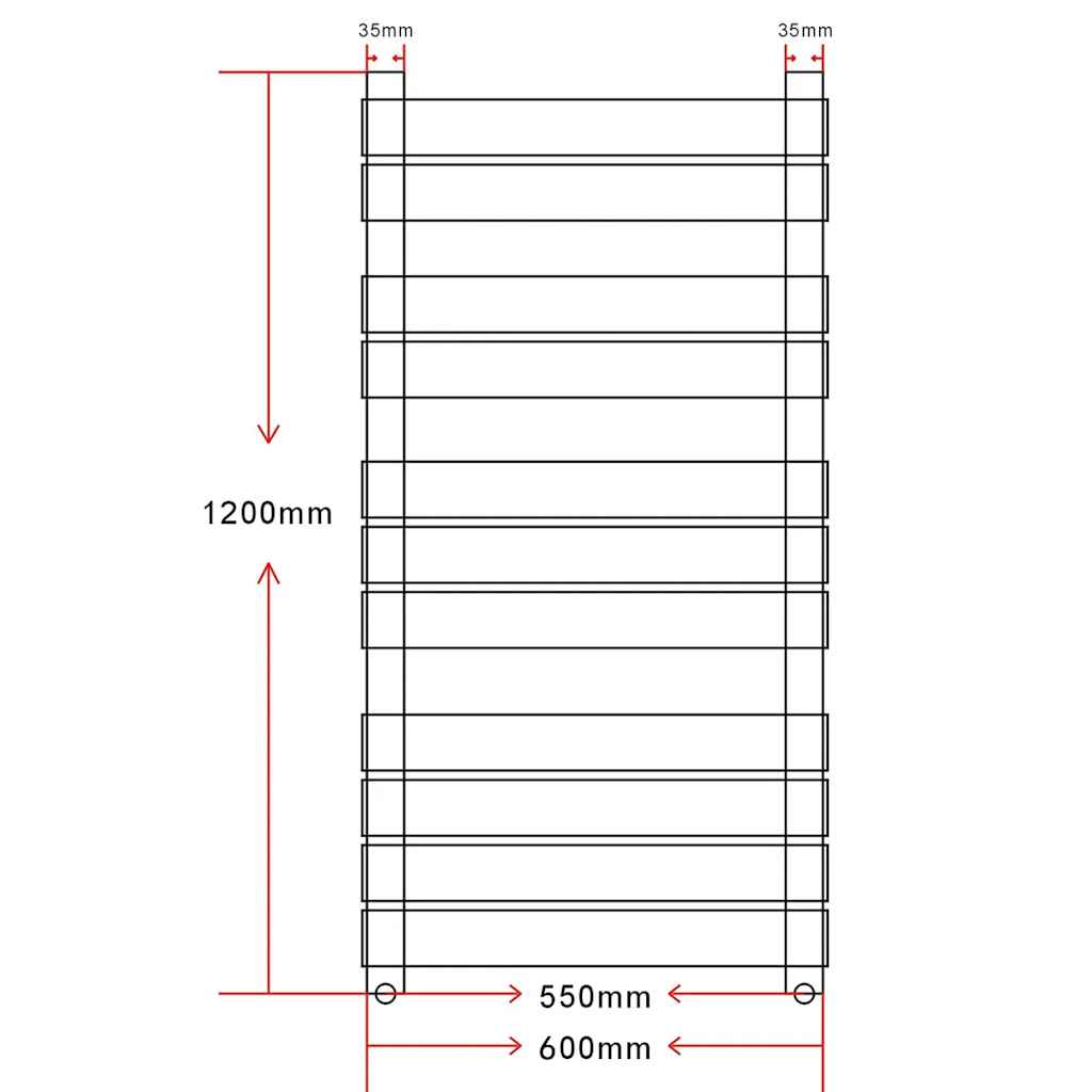 Bathroom Central Heating Towel Rail Radiator Straight 600 x 1200 mm
