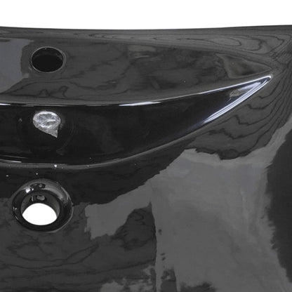 Black Luxury Ceramic Basin Rectangular with Overflow & Faucet Hole