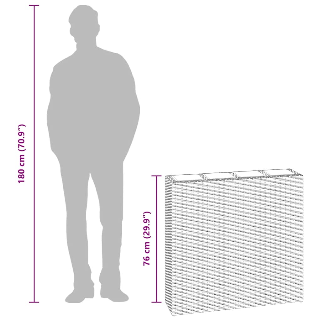 Garden Raised Bed with 4 Pots Poly Rattan Brown