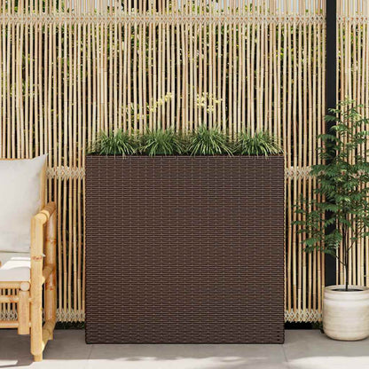 Garden Raised Bed with 4 Pots Poly Rattan Brown