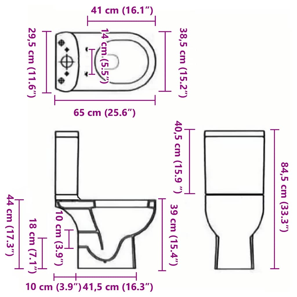 WC Ceramic Toilet Bathroom Round Toilet Bottom Water Flow Black