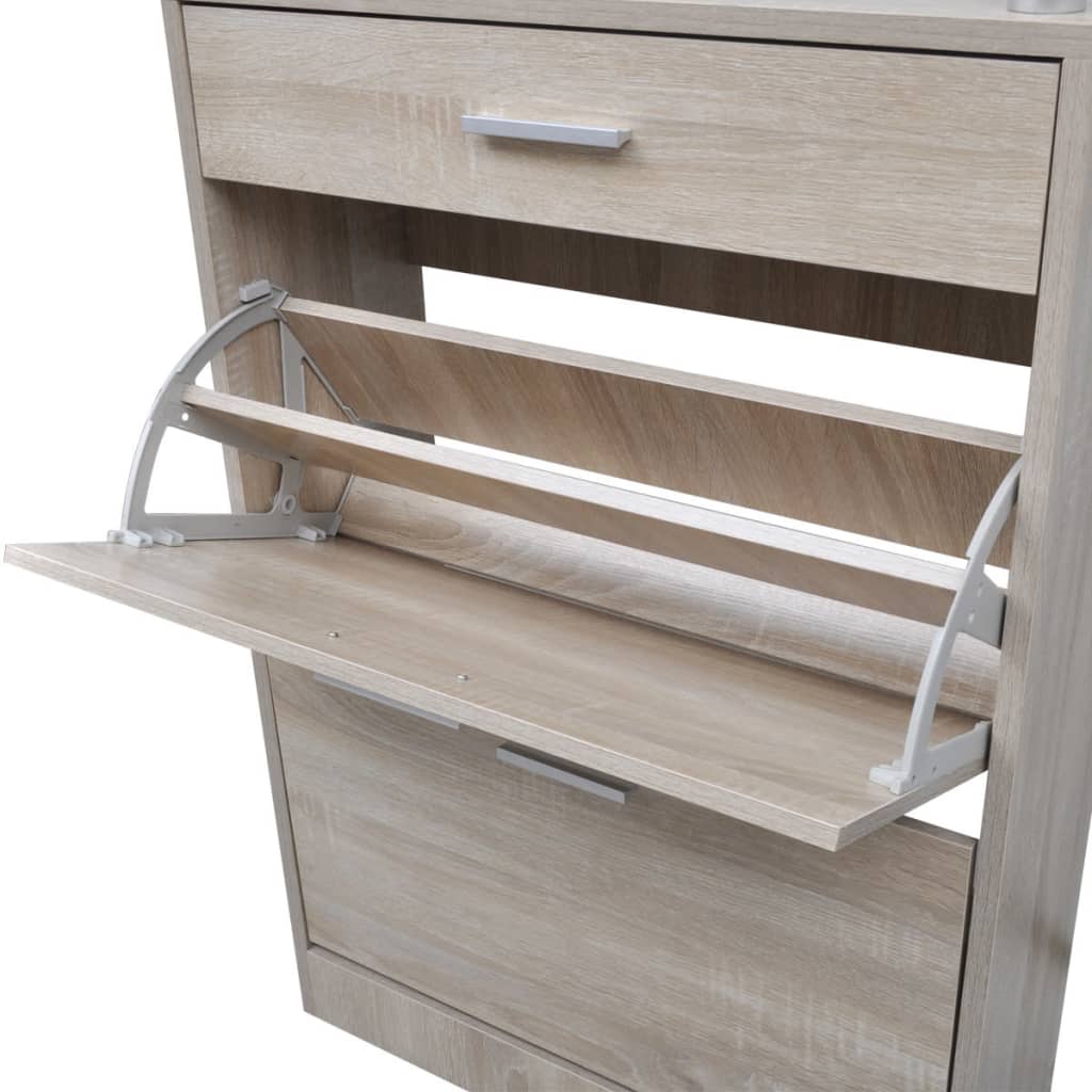 Shoe Cabinet with a Drawer and a Top Glass Shelf Wood Oak Look