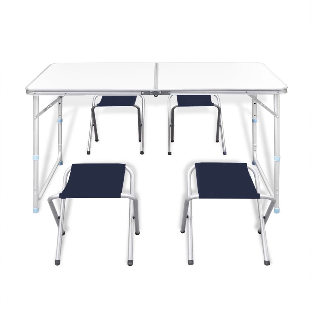 Foldable Camping Table Set with 4 Stools Height Adjustable 120 x 60 cm