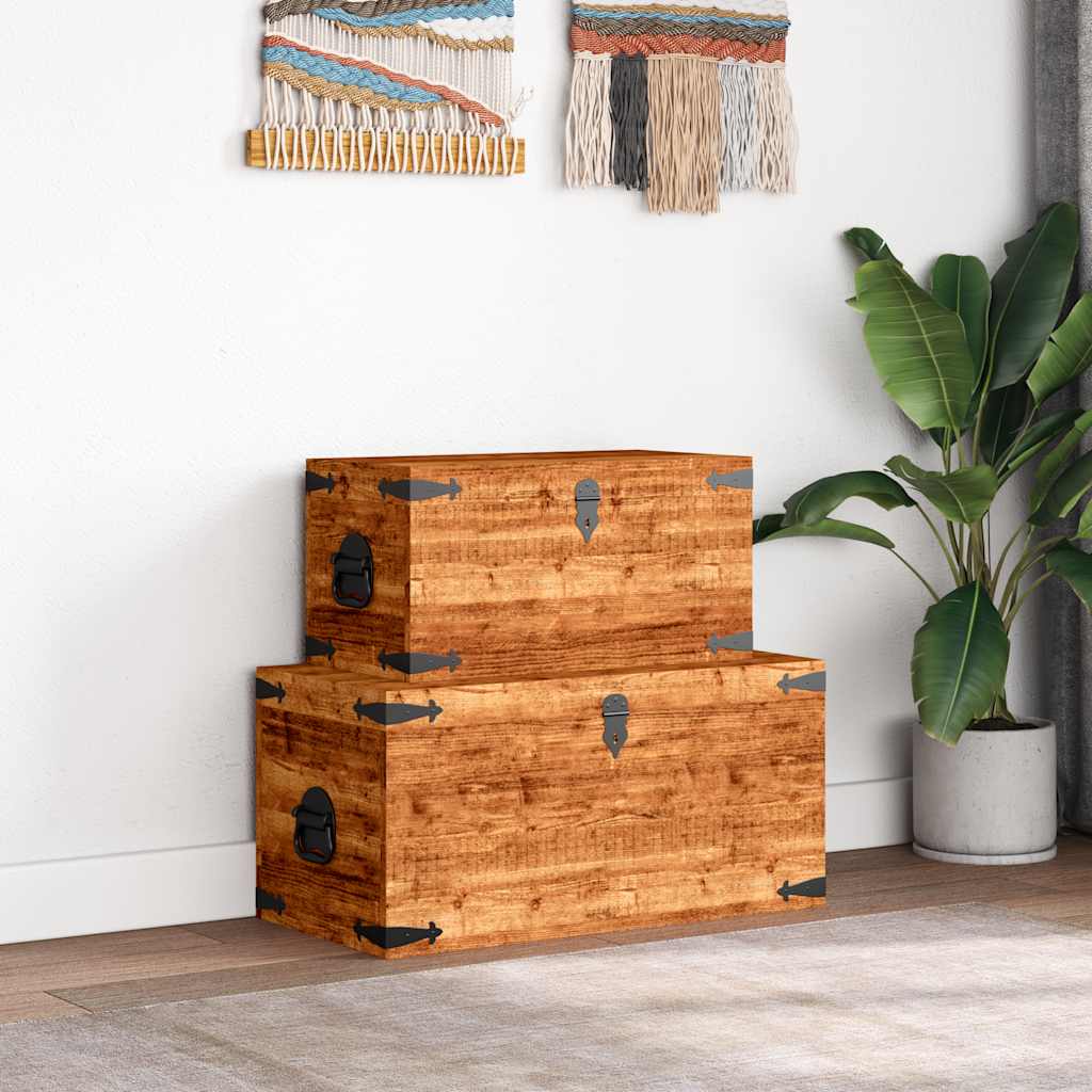 Storage Chest Set 2 Pieces Rough Mango Wood