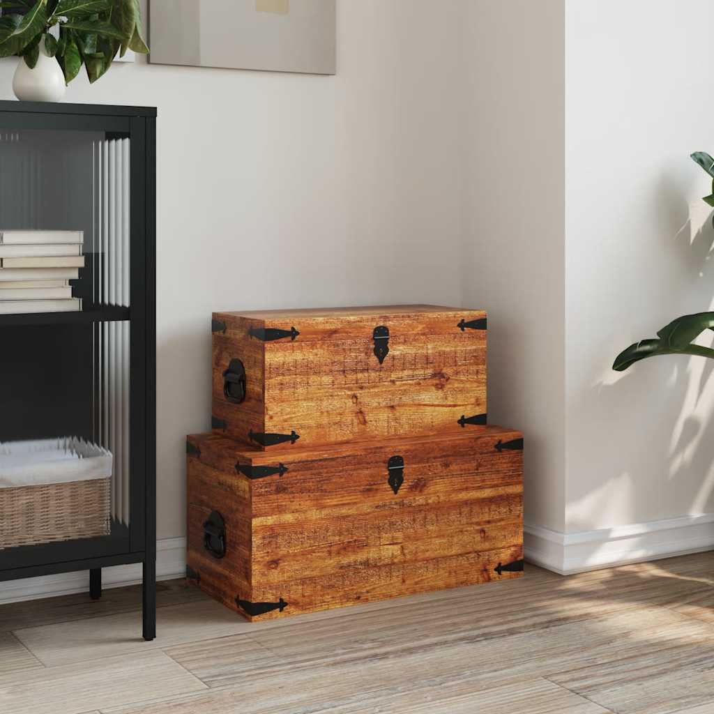 Storage Chest Set 2 Pieces Rough Mango Wood
