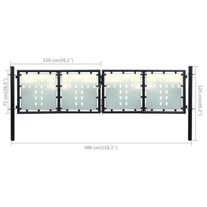 Black Double Door Fence Gate 300 x 125 cm