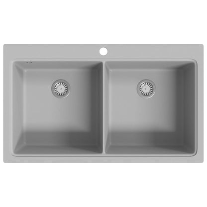 Overmount Kitchen Sink Double Basin Granite Grey