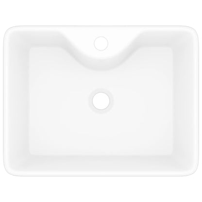 Ceramic Bathroom Sink Basin with Faucet Hole White Square