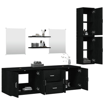 7 Piece Bathroom Furniture Set Black Engineered Wood