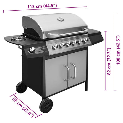 Gas Barbecue Grill 6+1 Cooking Zone Black and Silver