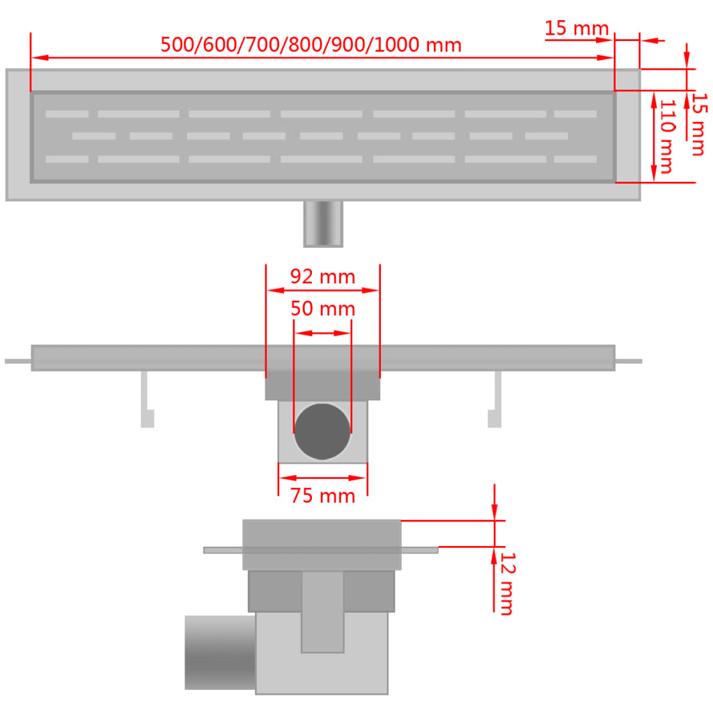 Linear Shower Drain Bubble 1030x140 mm Stainless Steel