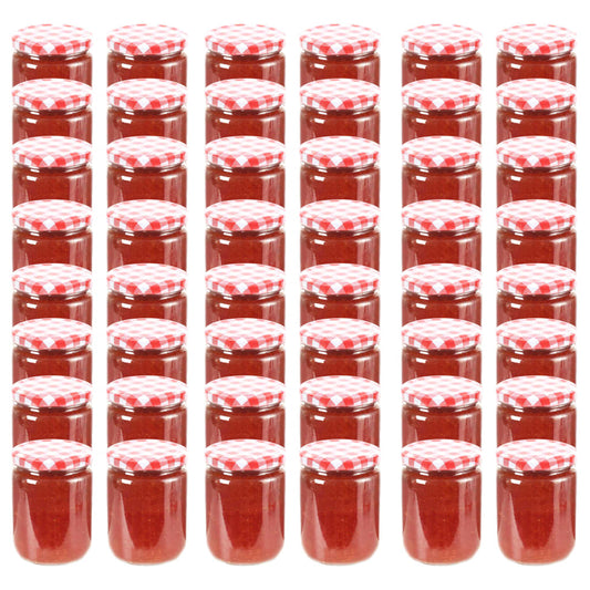 Glass Jam Jars with White and Red Lid 48 pcs 230 ml