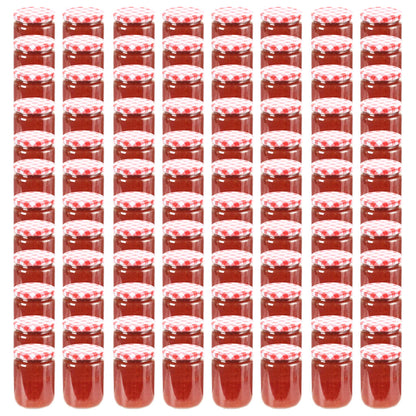 Glass Jam Jars with White and Red Lid 96 pcs 230 ml