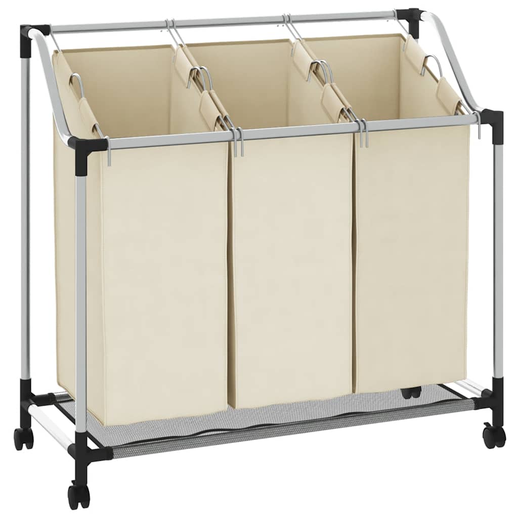 Laundry Sorter with 3 Bags Cream Steel