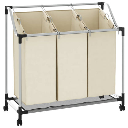 Laundry Sorter with 3 Bags Cream Steel