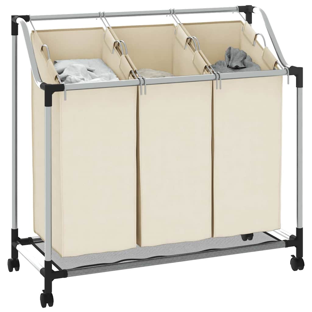 Laundry Sorter with 3 Bags Cream Steel