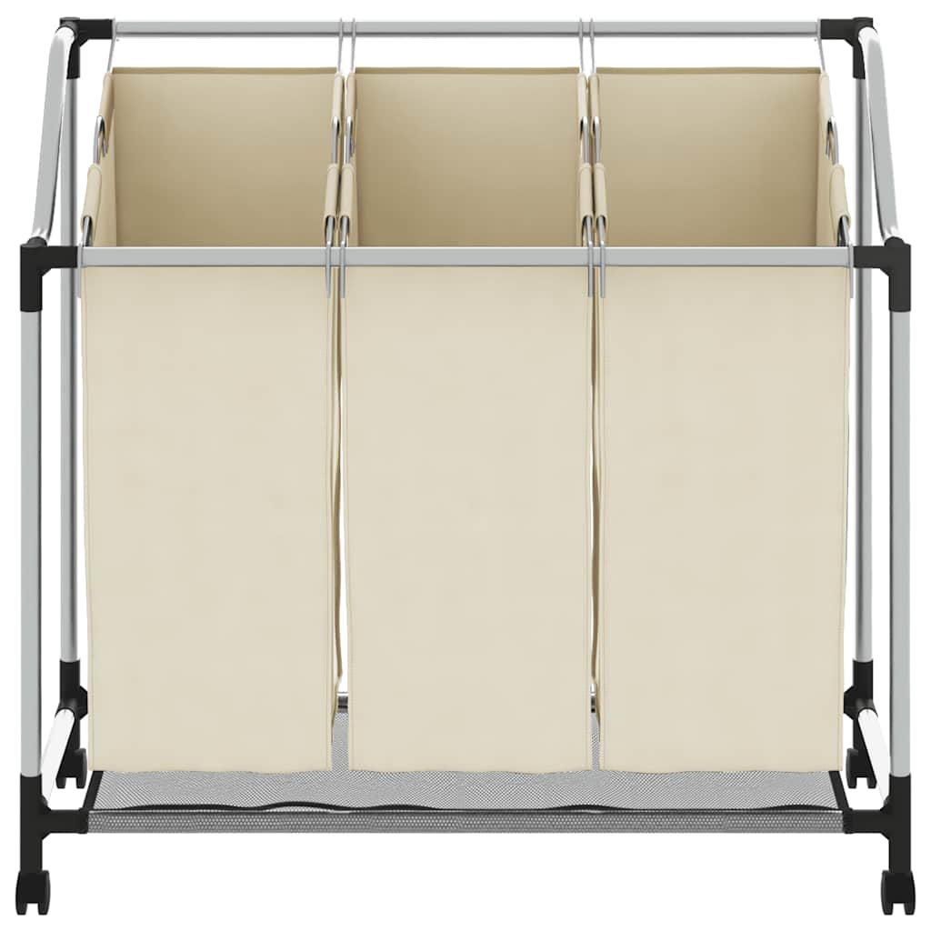 Laundry Sorter with 3 Bags Cream Steel