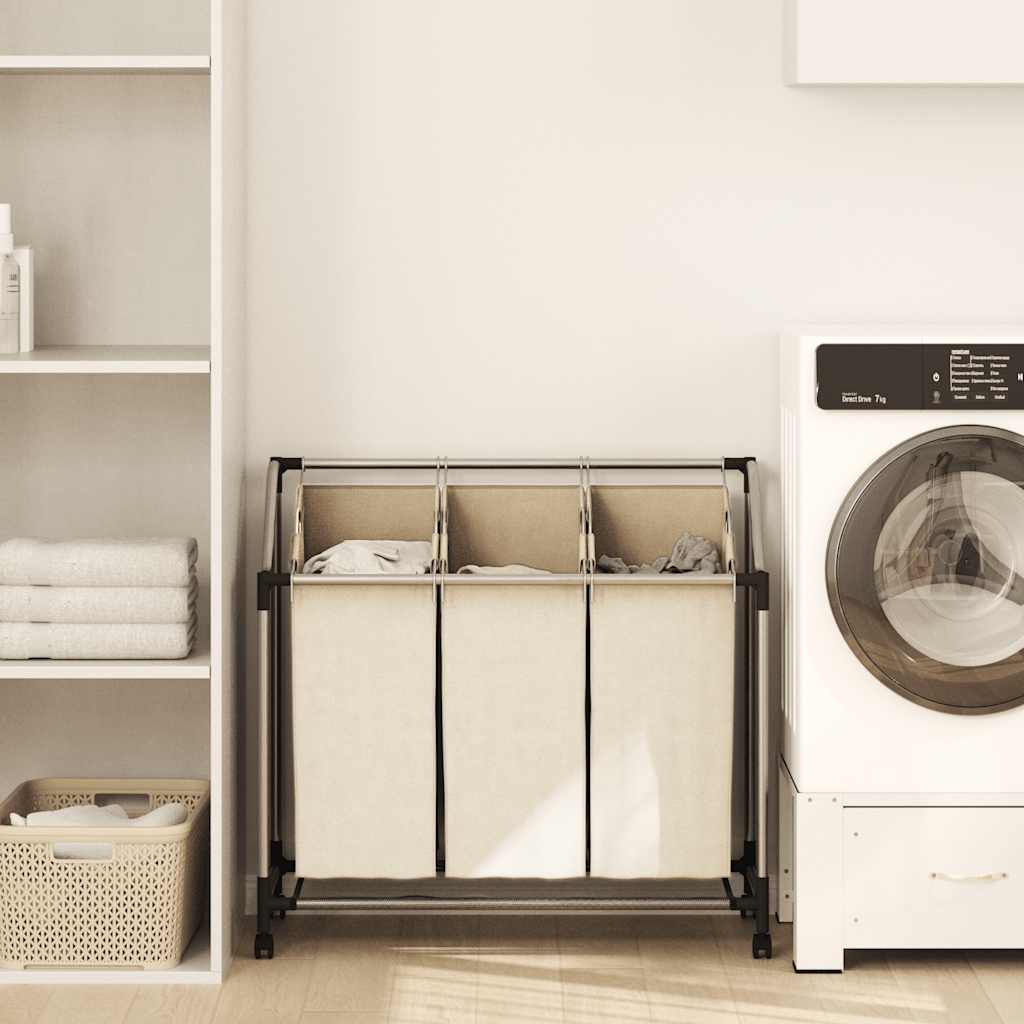 Laundry Sorter with 3 Bags Cream Steel