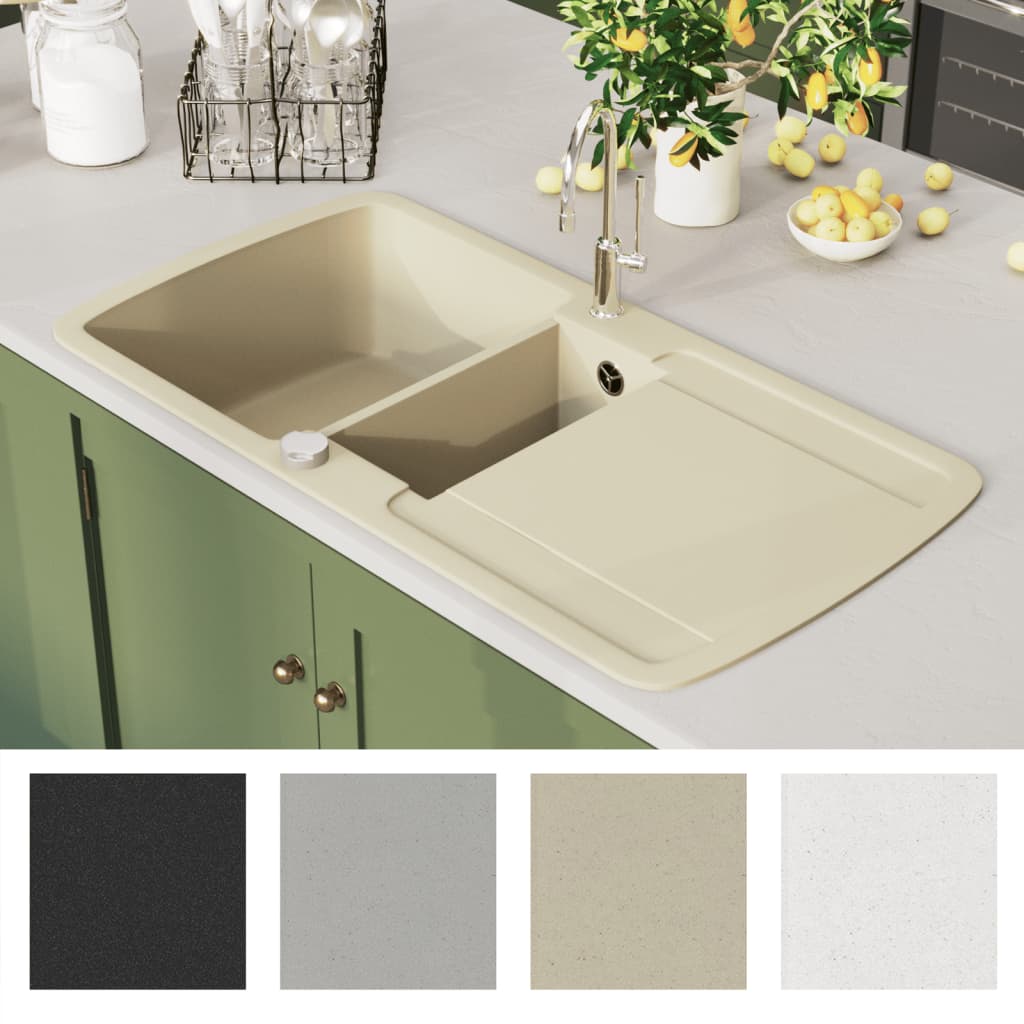 Granite Kitchen Sink Double Basins Beige