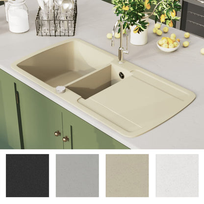 Granite Kitchen Sink Double Basins Beige