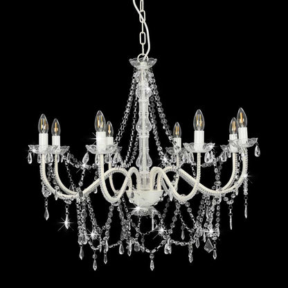 Chandelier with Beads White 8 x E14 Bulbs