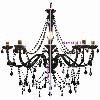 Chandelier with Beads Black 8 x E14 Bulbs