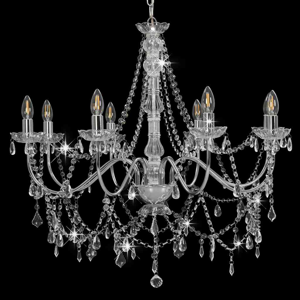 Chandelier with Beads Silver 8 x E14 Bulbs