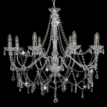 Chandelier with Beads Silver 8 x E14 Bulbs