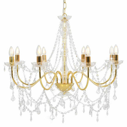 Chandelier with Beads Golden 8 x E14 Bulbs