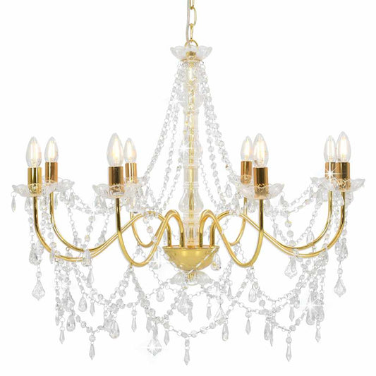 Chandelier with Beads Golden 8 x E14 Bulbs