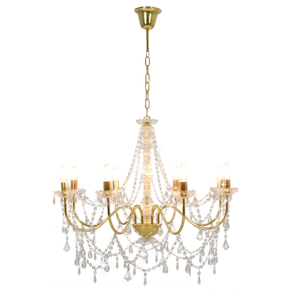 Chandelier with Beads Golden 8 x E14 Bulbs