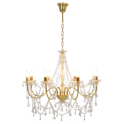 Chandelier with Beads Golden 8 x E14 Bulbs